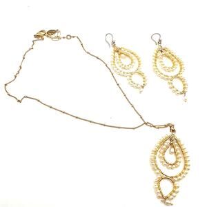 Flying Lizard Design FLD Necklace Earring Set Sundance Jewelry Faux Pearl Gold